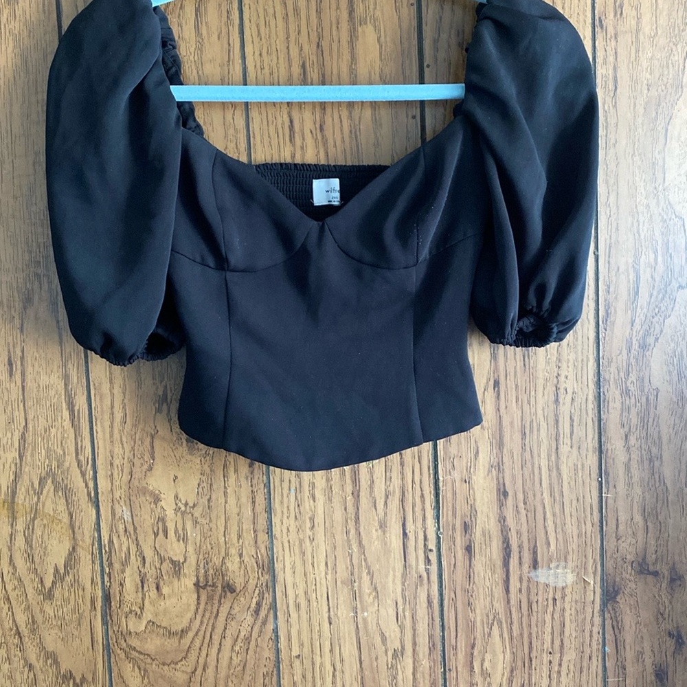 Wilfred Black Crop Blouse with Puffed 3/4 Sleeves Size 2XS